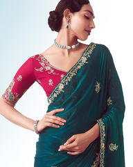 Blue Handwork Embroidery Designer Saree