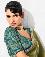 Green Glass Tissue Organza Designer Saree