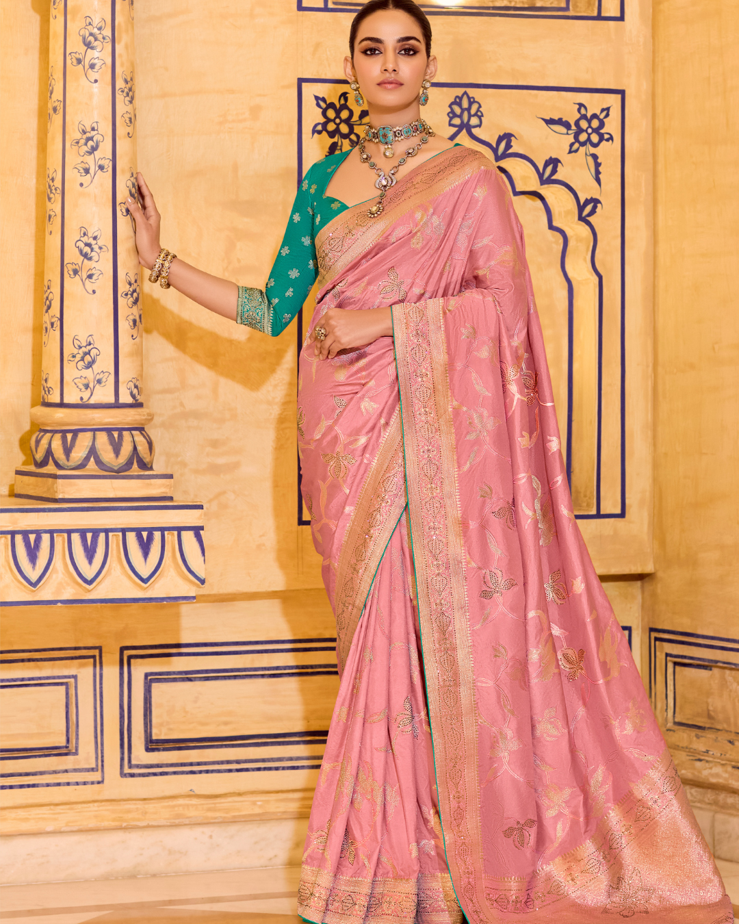 Pink Crepe Silk Party Wear Saree