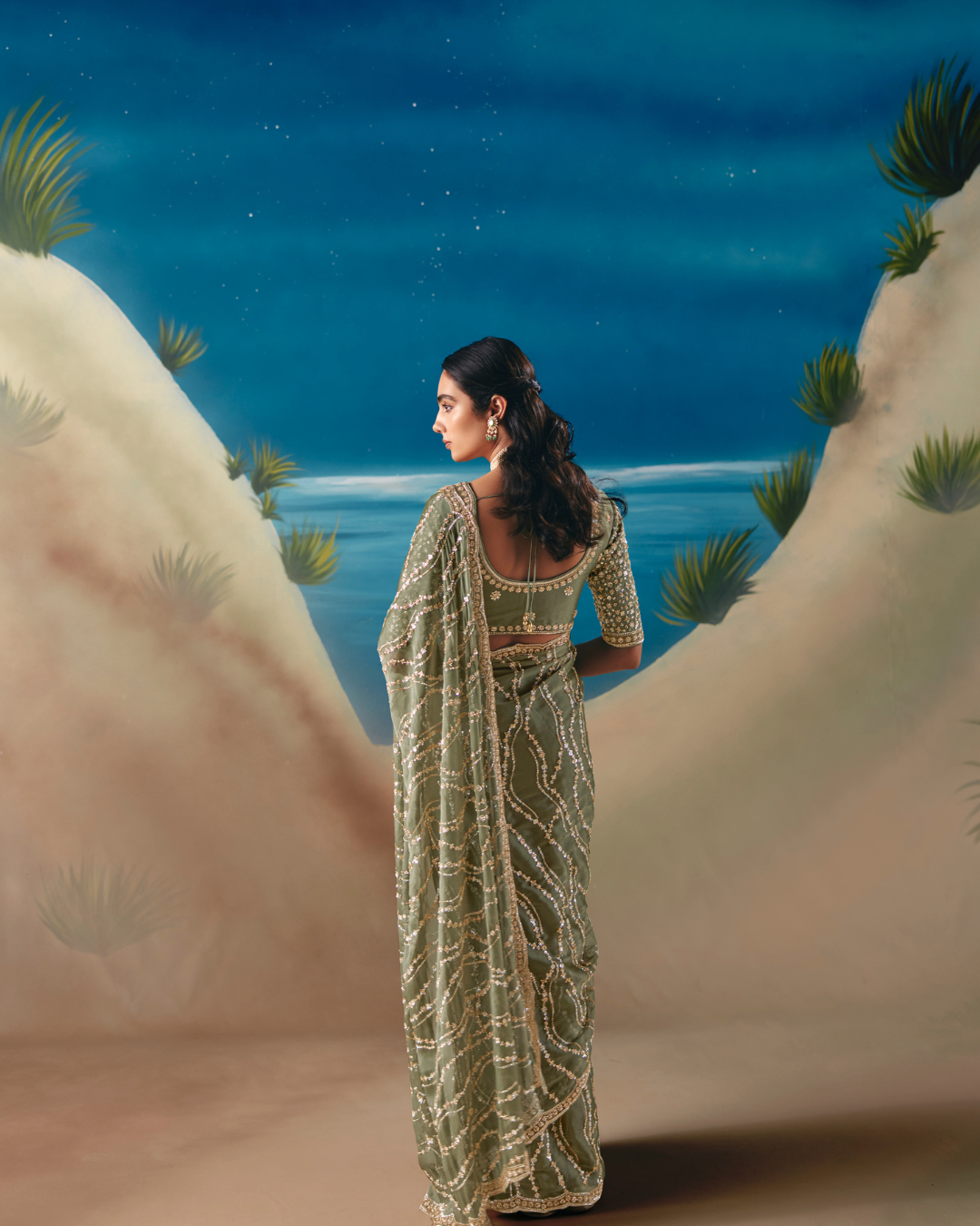 Green Satin Organza Designer Saree