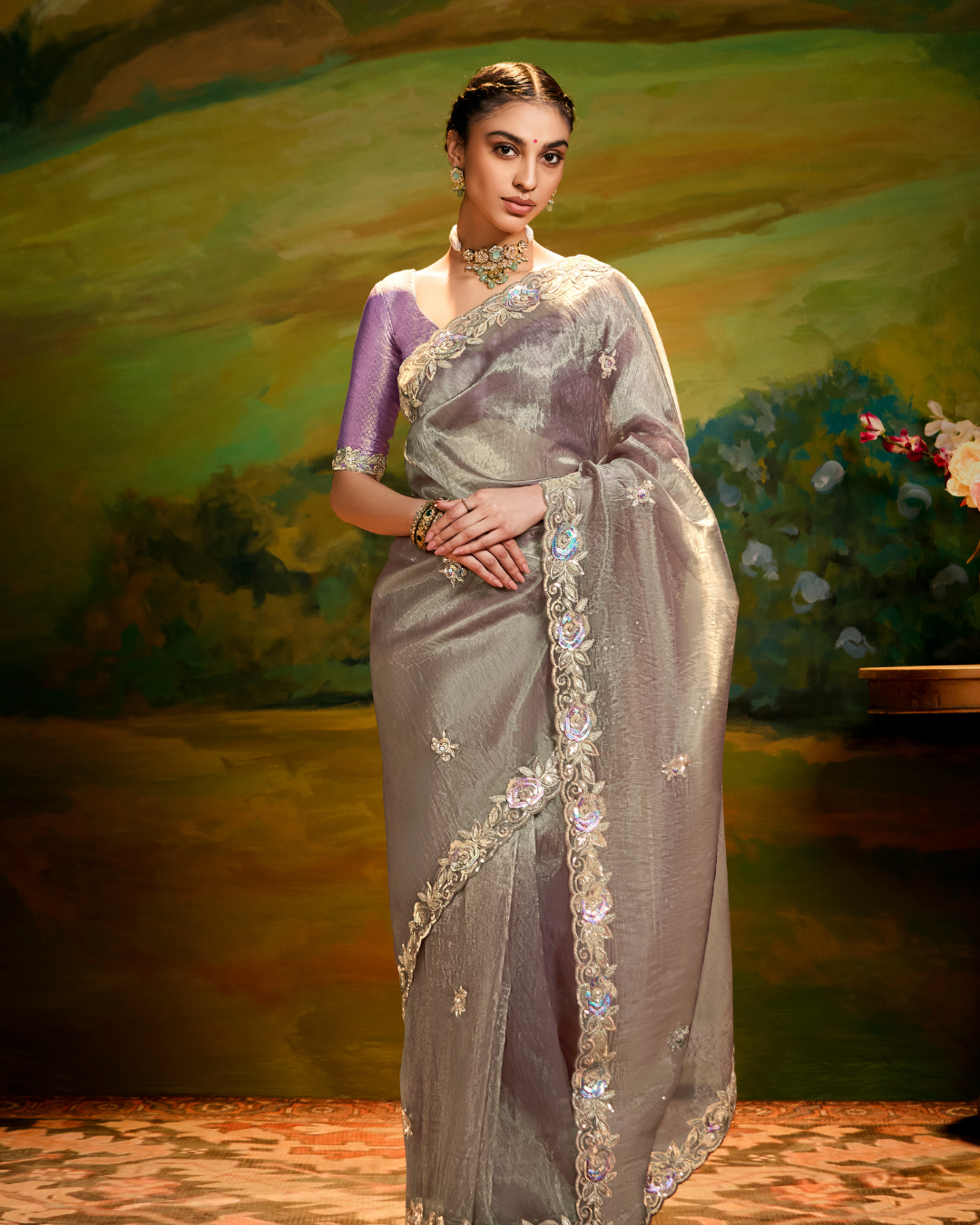 Grey Dola Silk Party Wear Saree