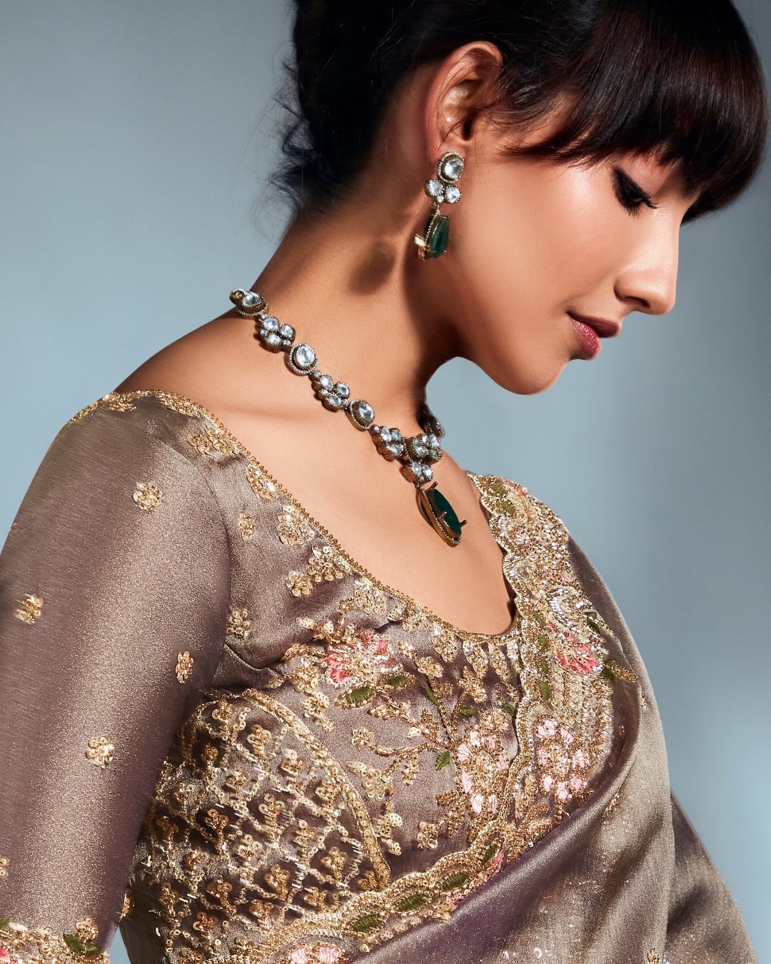 Grey Pure Ho Tissue Organza Saree