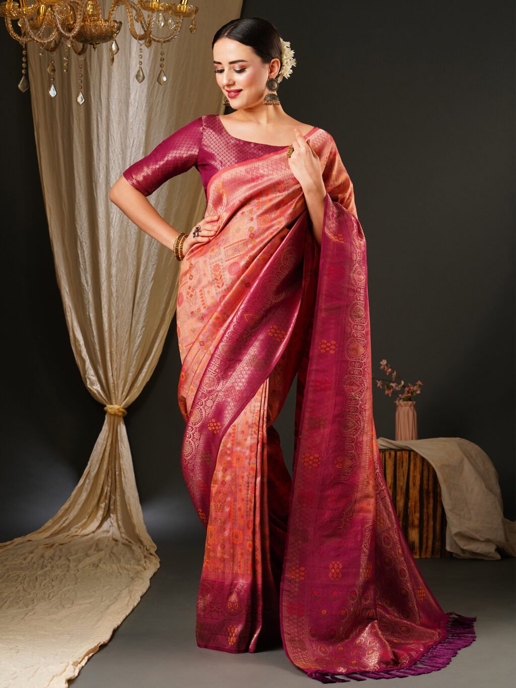 Beetroot Pink Banarasi Silk Saree