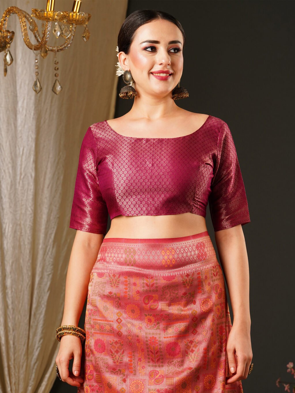 Beetroot Pink Banarasi Silk Saree - Image 4