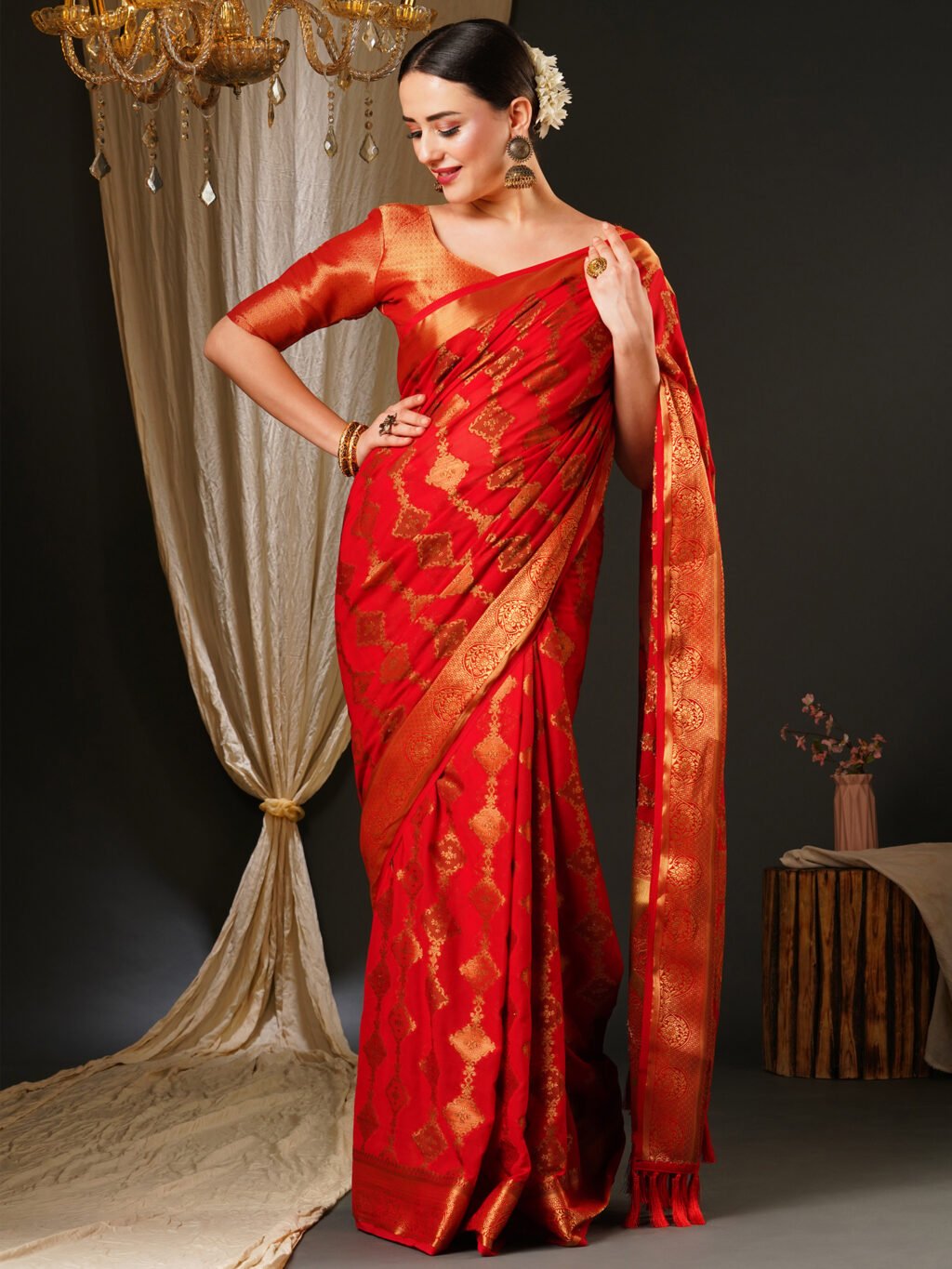Banarasi Style Red Georgette Saree