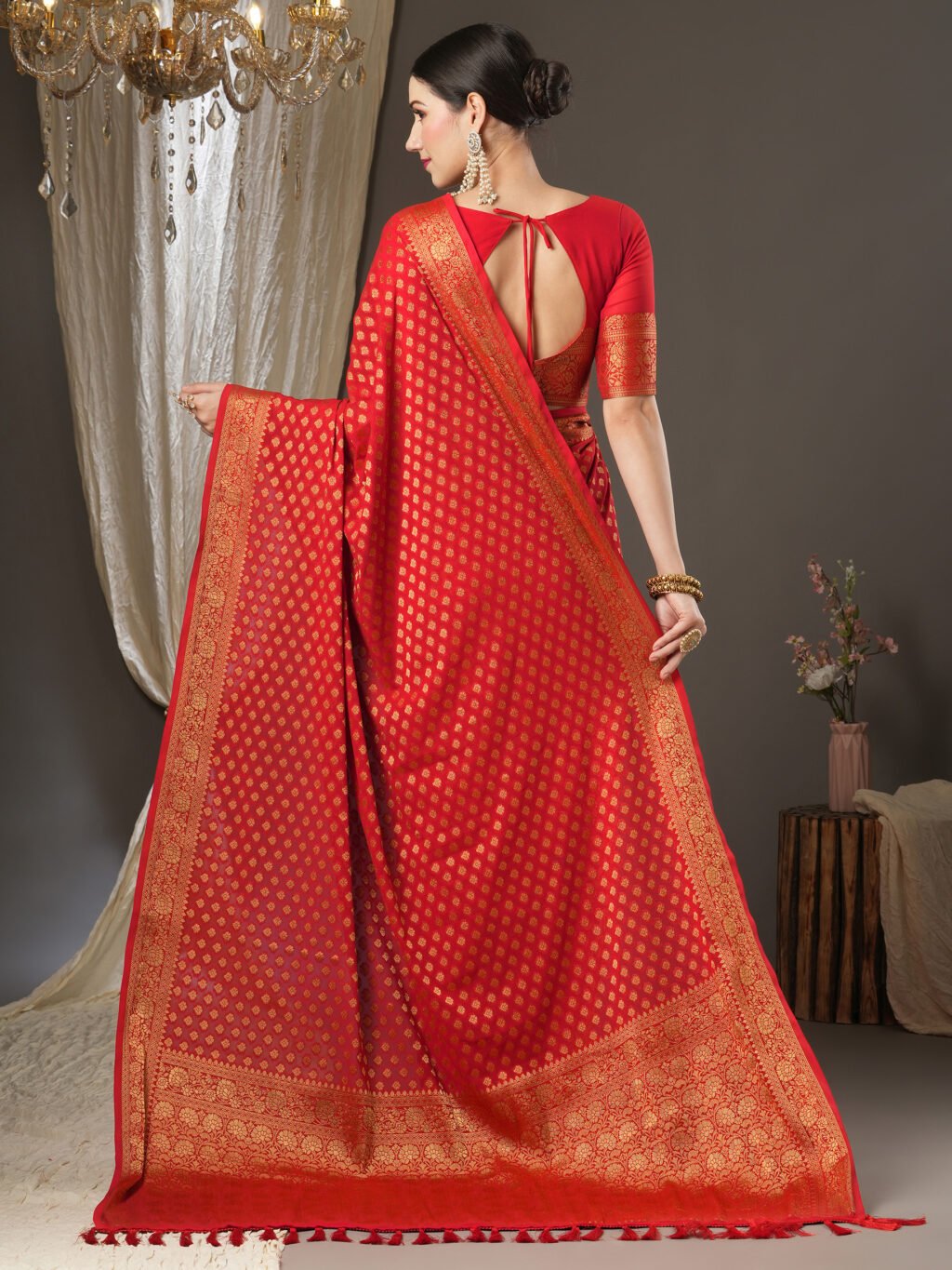 Kanjeevaram Red Georgette Saree - Image 2