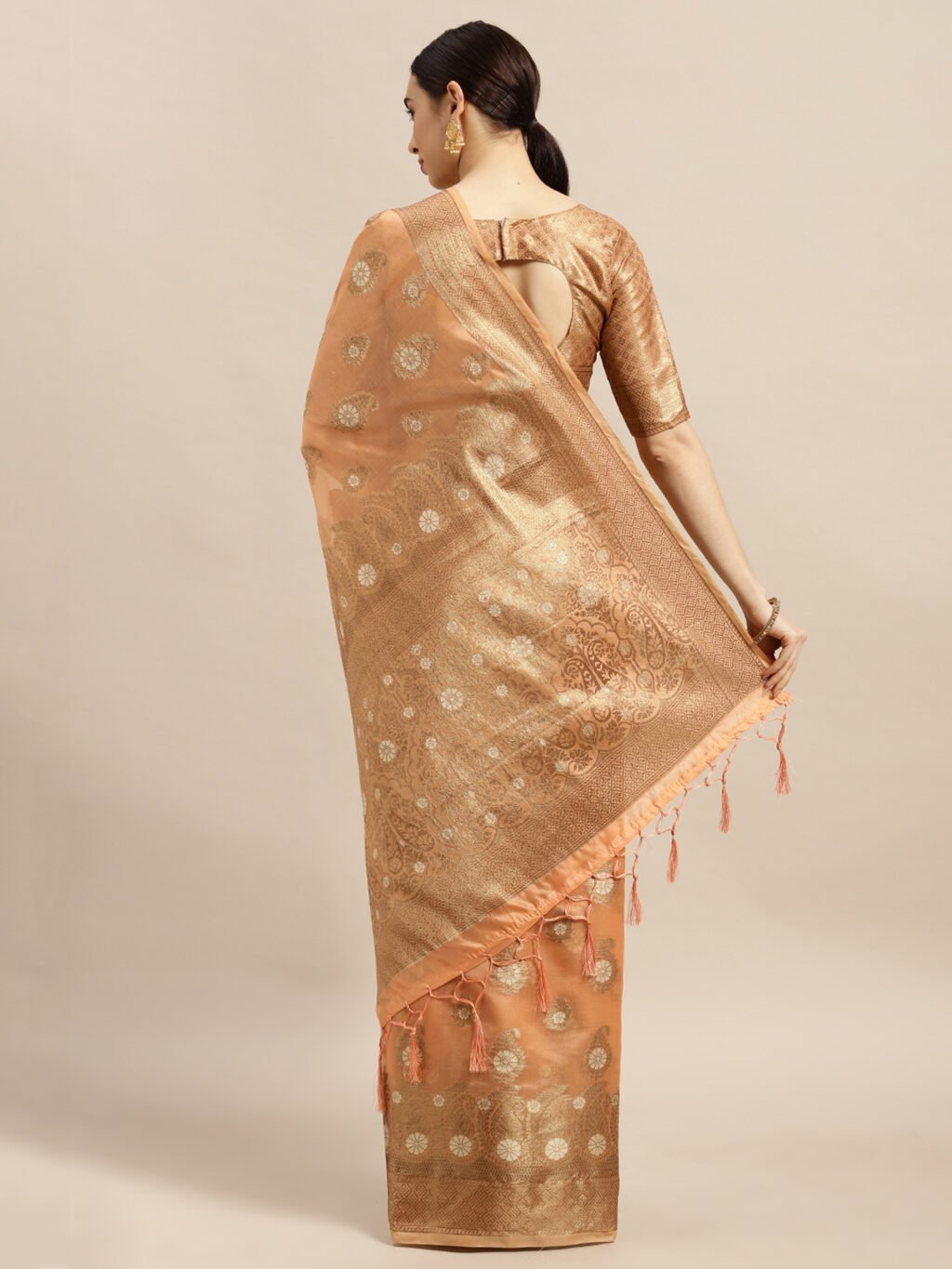 Graceful Cream Banarasi Style  Saree - Image 2