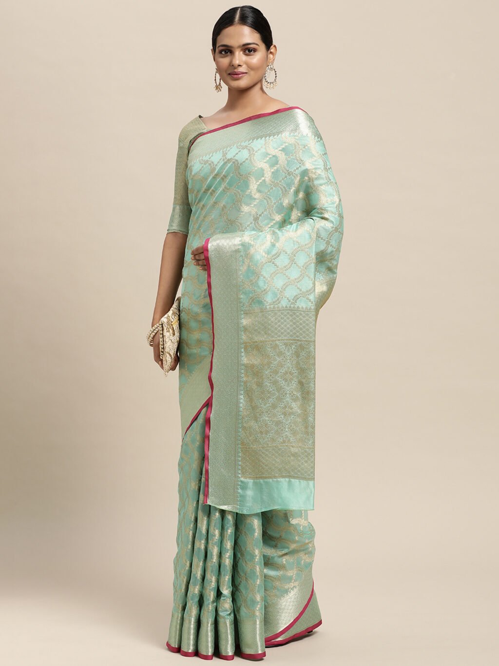 Graceful Sea Green Designer Zari Woven Saree - Image 3