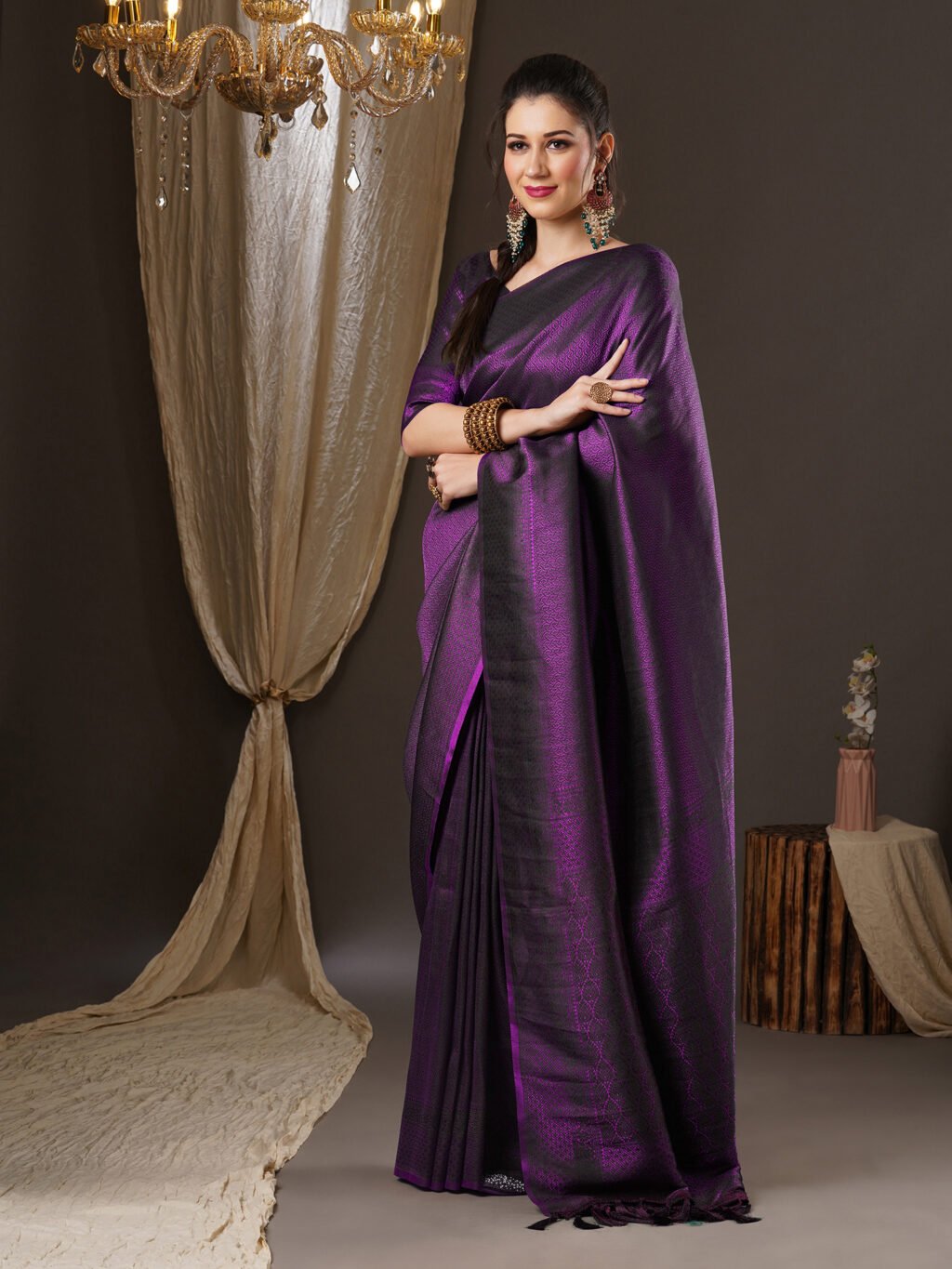 Kanjeevaram Style Purple Designer Georgette Saree - Image 4