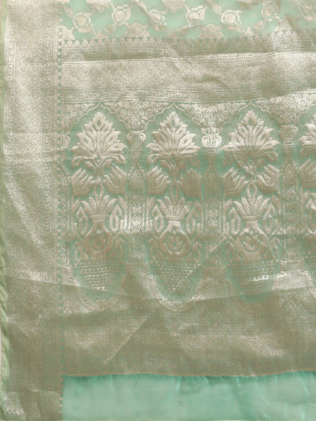 Opulent Sea Green Banarasi Style Saree - Image 4