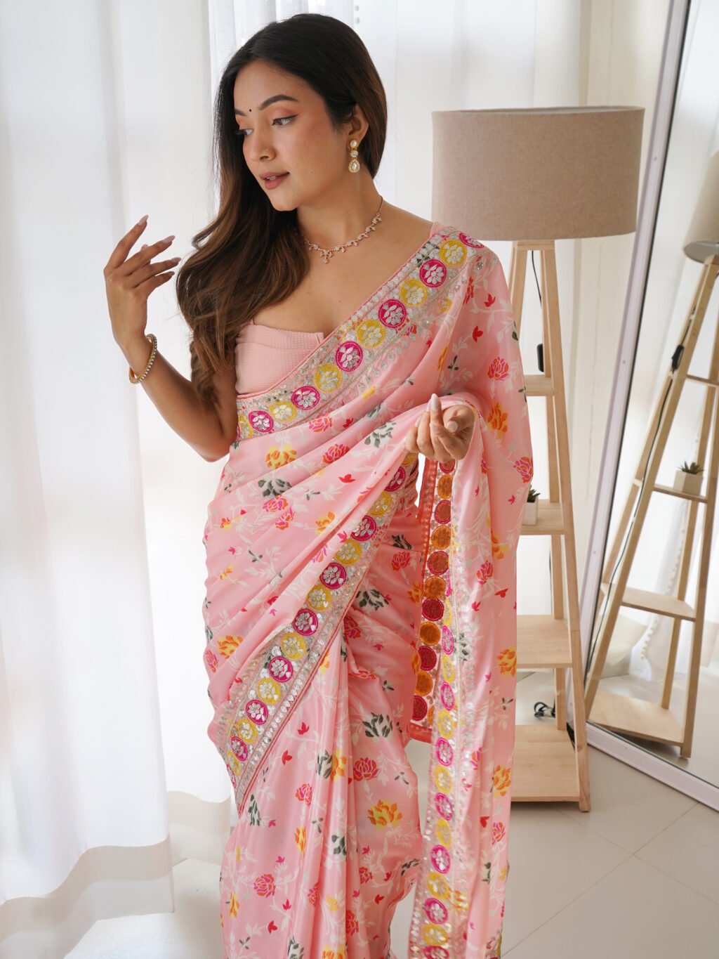 Elegant Pink Designer Floral Georgette Saree - Image 3