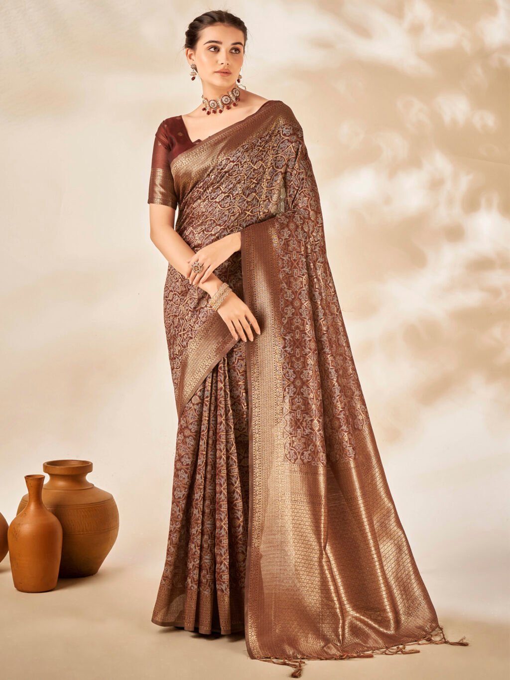 Brown Kanjeevaram Silk Saree