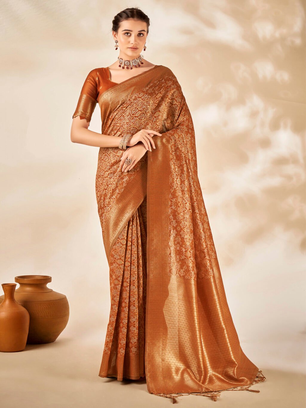 Rust Kanjeevaram Silk Saree