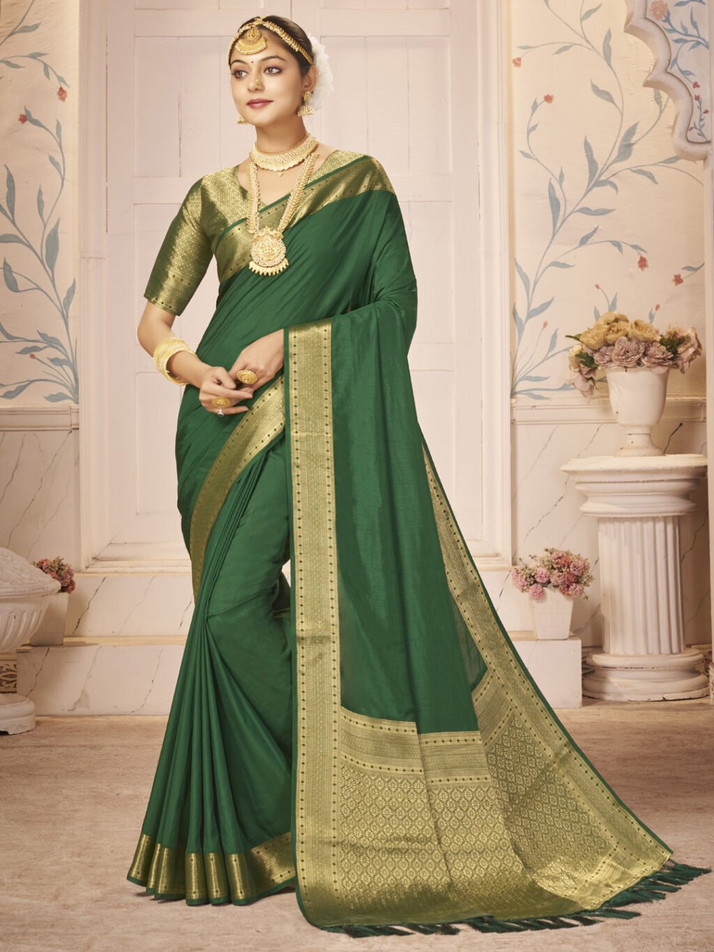 Dark Green Designer Zari Saree