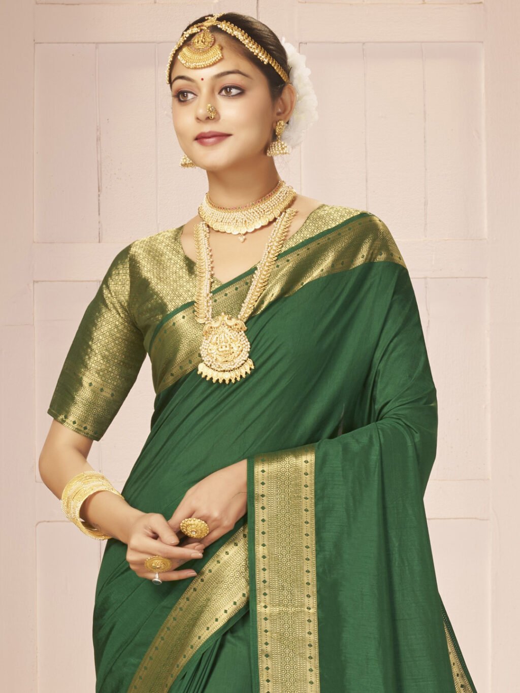 Dark Green Designer Zari Saree - Image 4