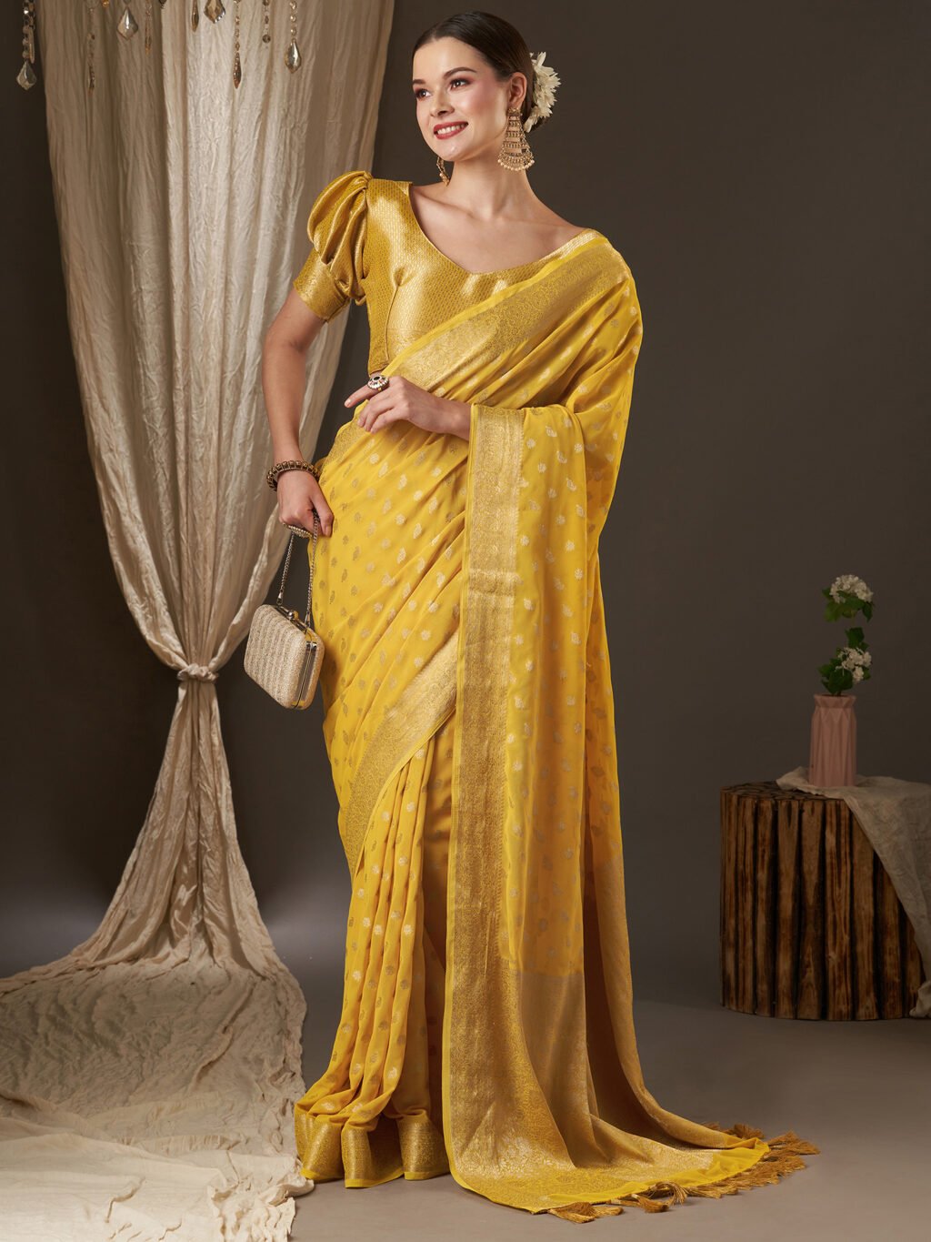 Elegant Yellow Kanjeevaram Georgette Saree - Image 4