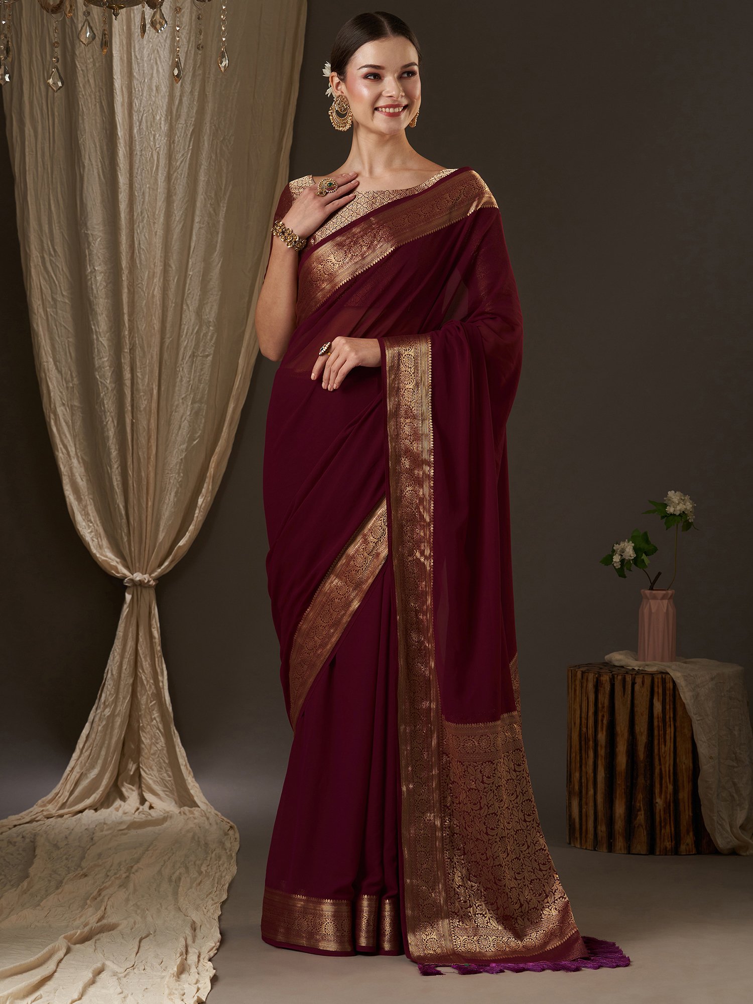 Burgundy Georgette Saree