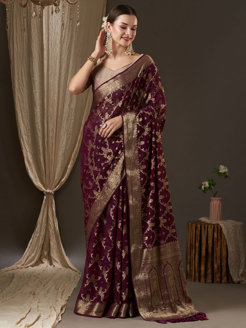 Opulent Purple Banarasi Georgette Saree