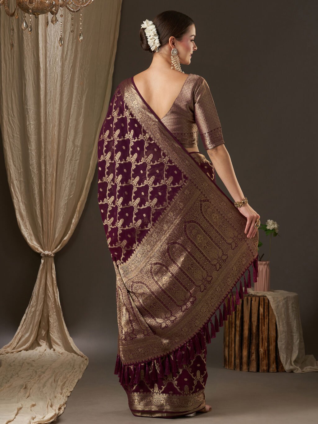 Opulent Purple Banarasi Georgette Saree - Image 3