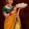 Radiant Yellow Vichitra Silk Designer Saree