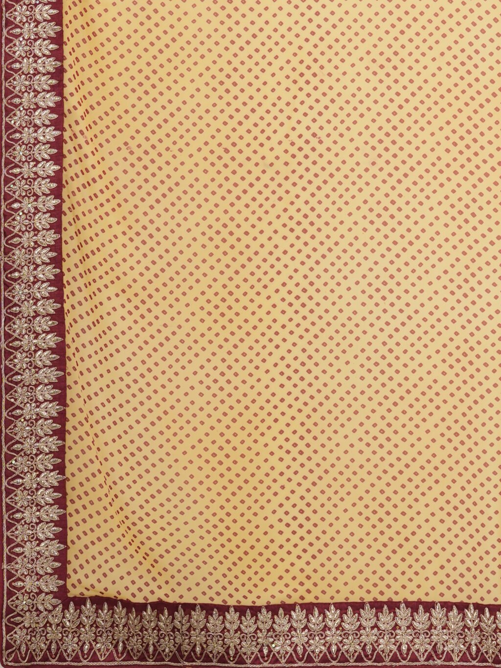 Cream Georgette Bandhani Saree - Image 3