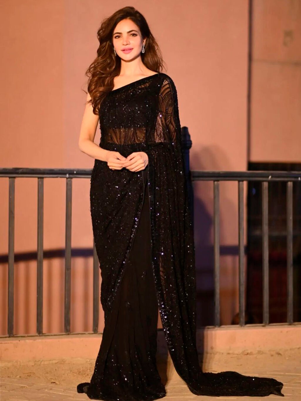 Black Designer Georgette Sequins Farewell Saree