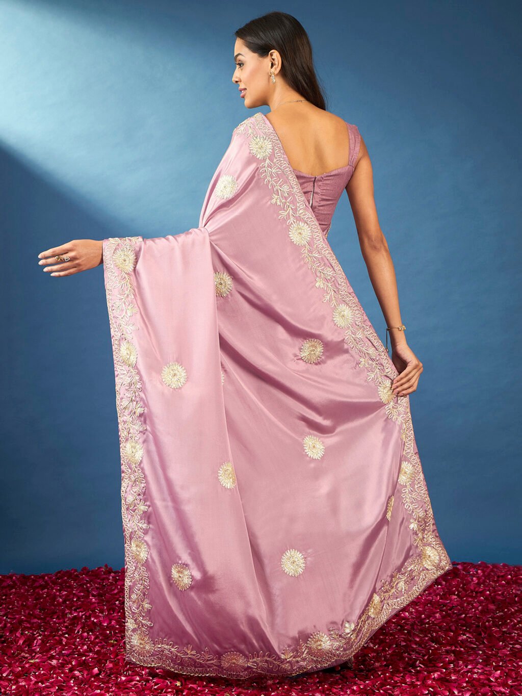 Mauve Crepe Georgette Zari Saree - Image 2