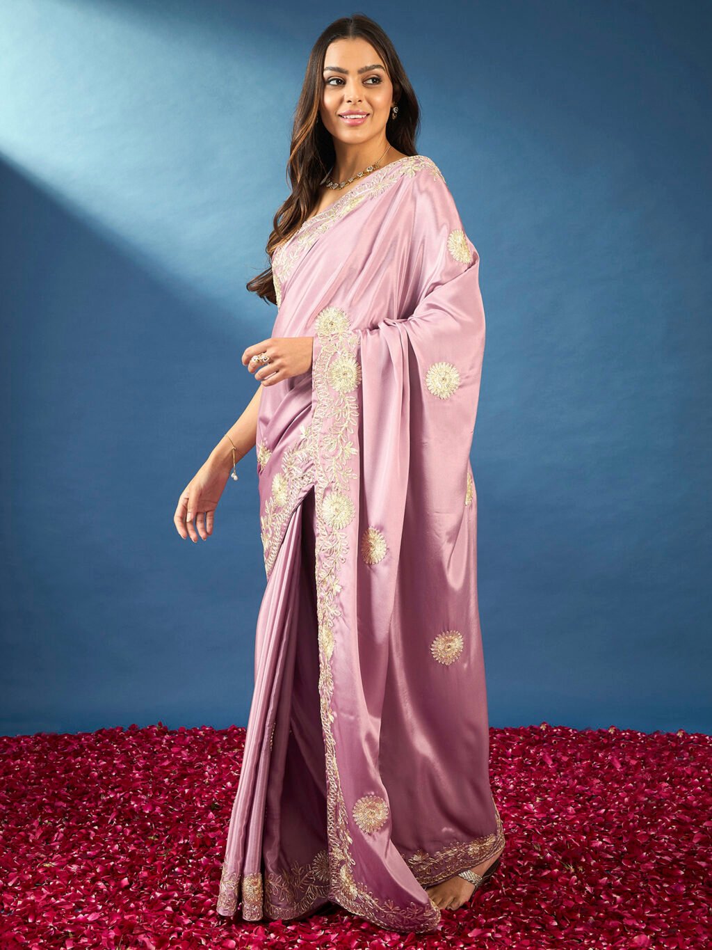 Mauve Crepe Georgette Zari Saree - Image 3