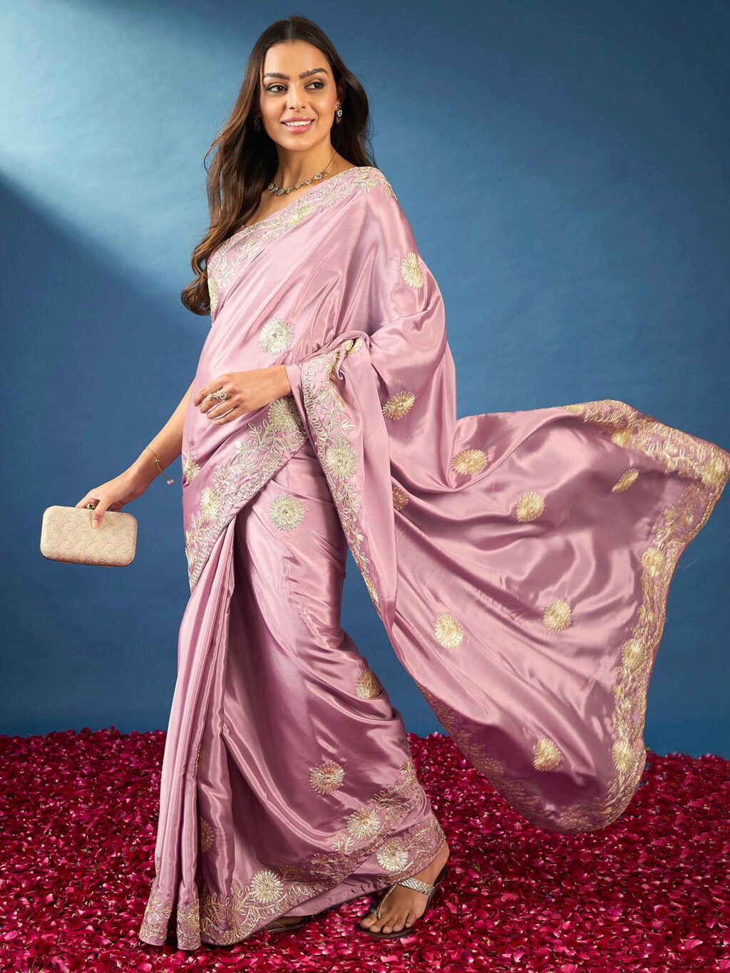 Mauve Crepe Georgette Zari Saree - Image 4