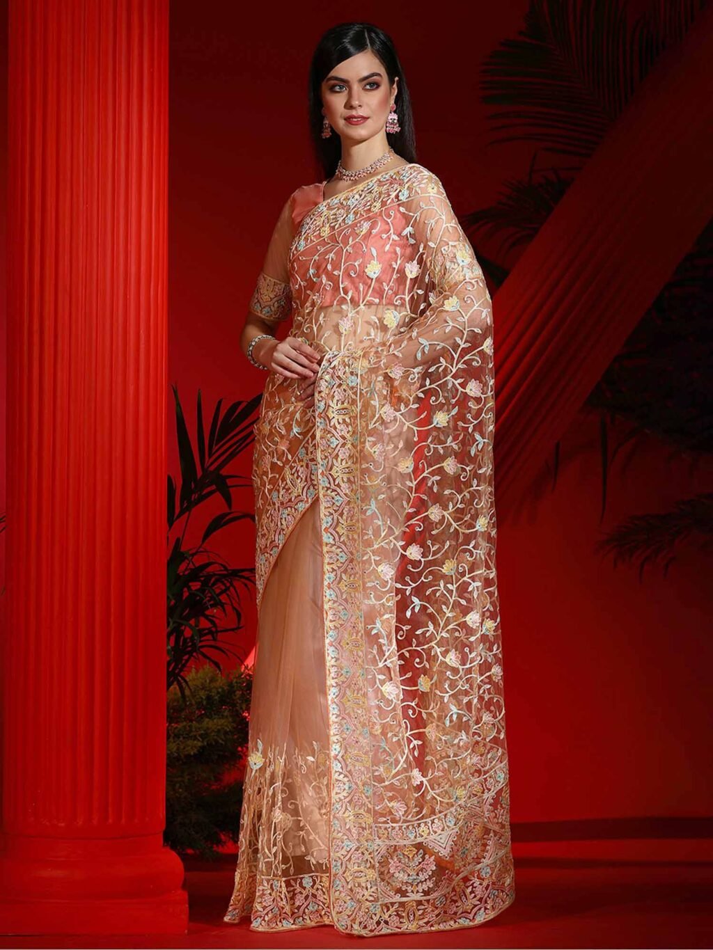Exquisite Peach Designer Zari Woven Variant Saree - Image 3