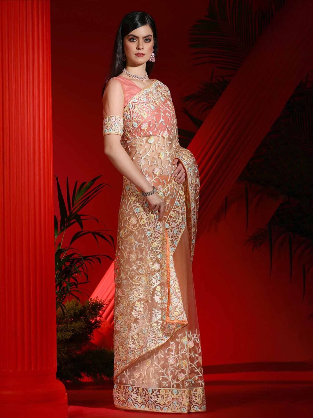 Exquisite Peach Designer Zari Woven Variant Saree - Image 4
