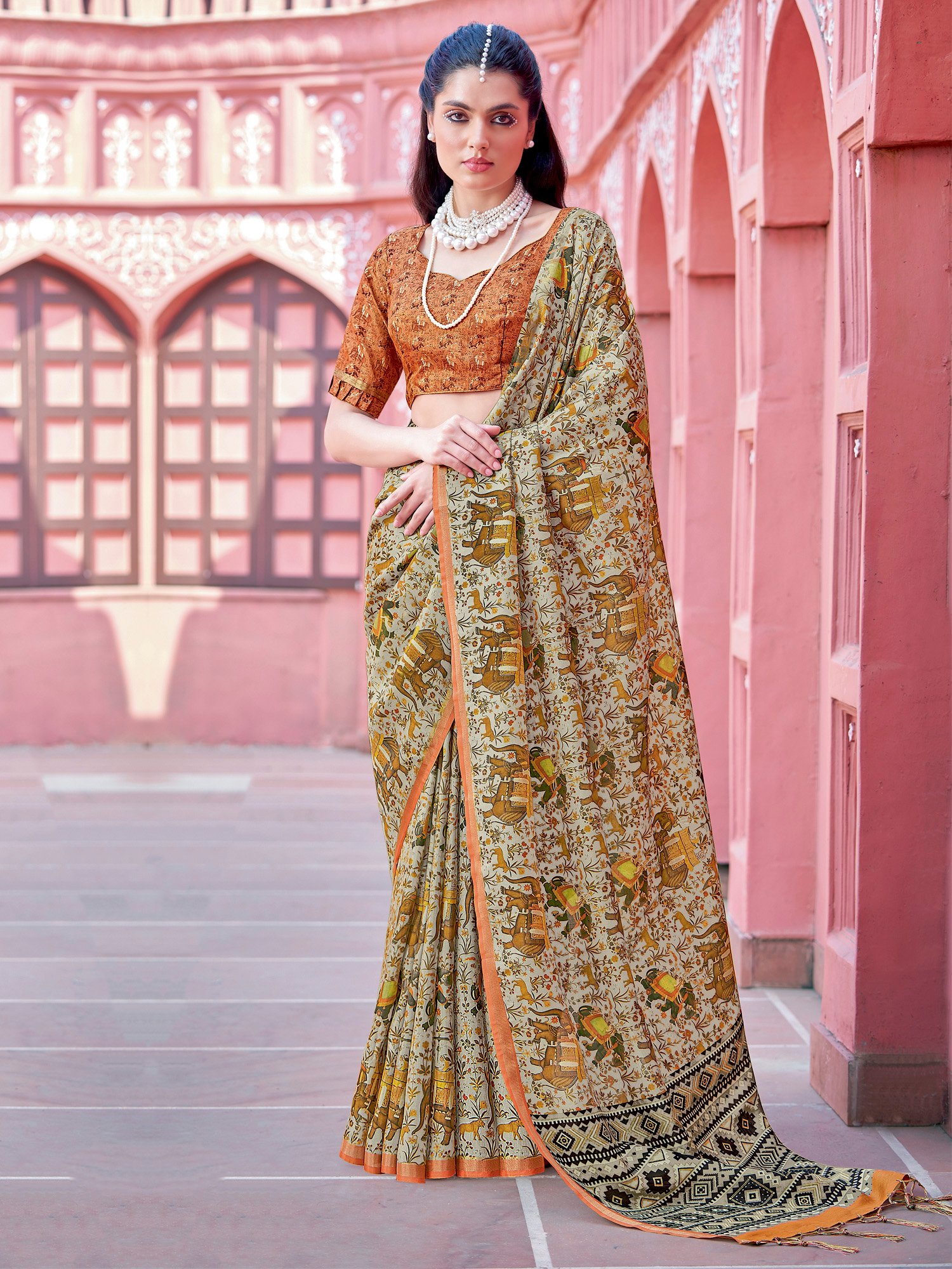 Beige Silk Saree