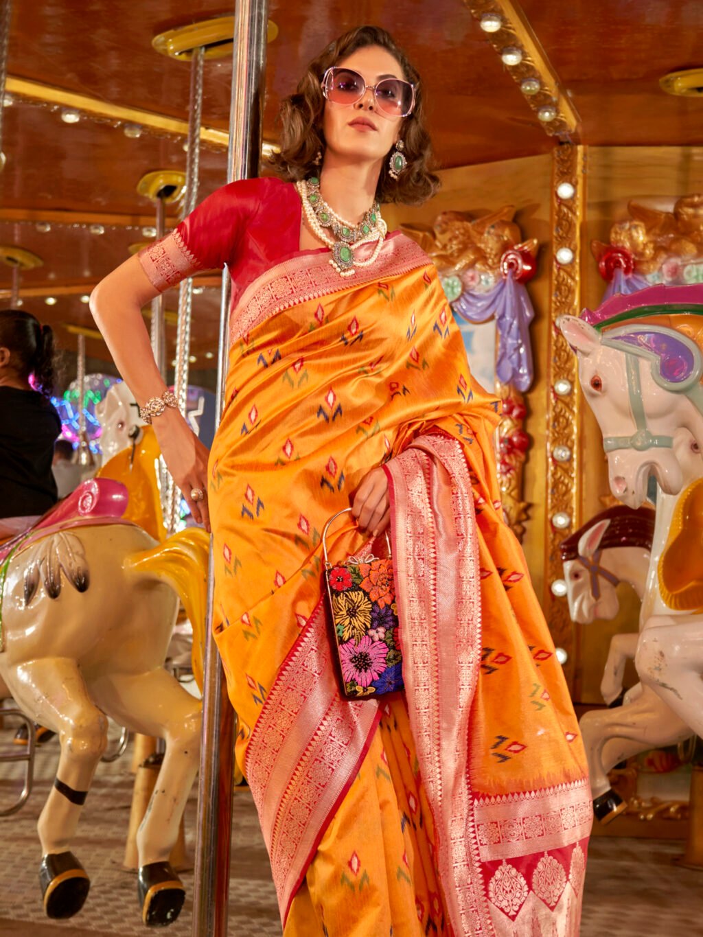 Haldi Yellow Designer Zari Woven Saree - Image 3