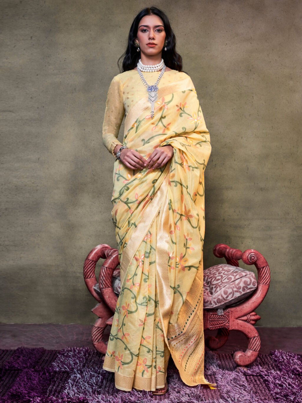 Heritage Yellow Designer Zari Woven Exclusive Saree