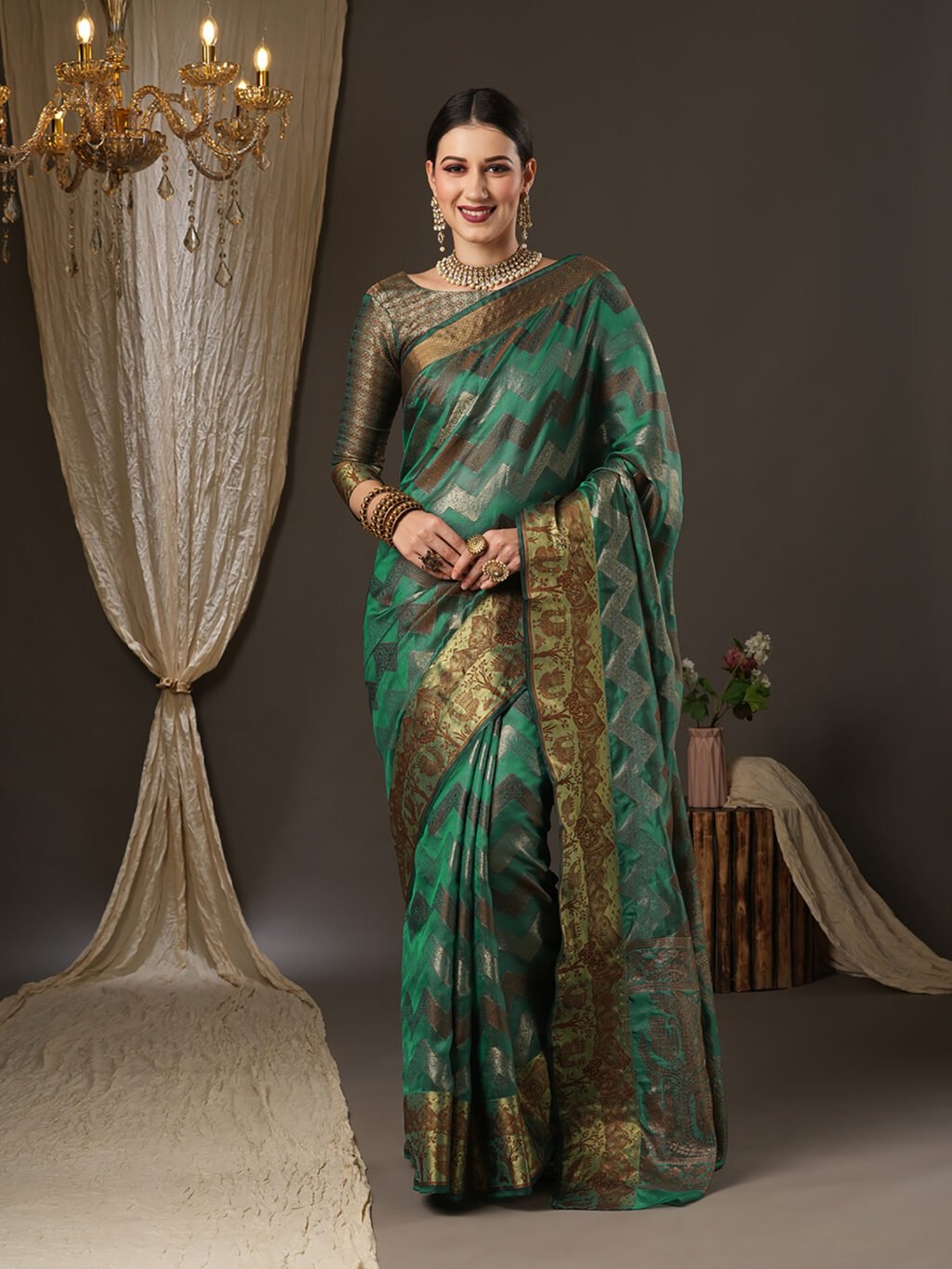 Opulent Teal green Banarasi Silk Saree