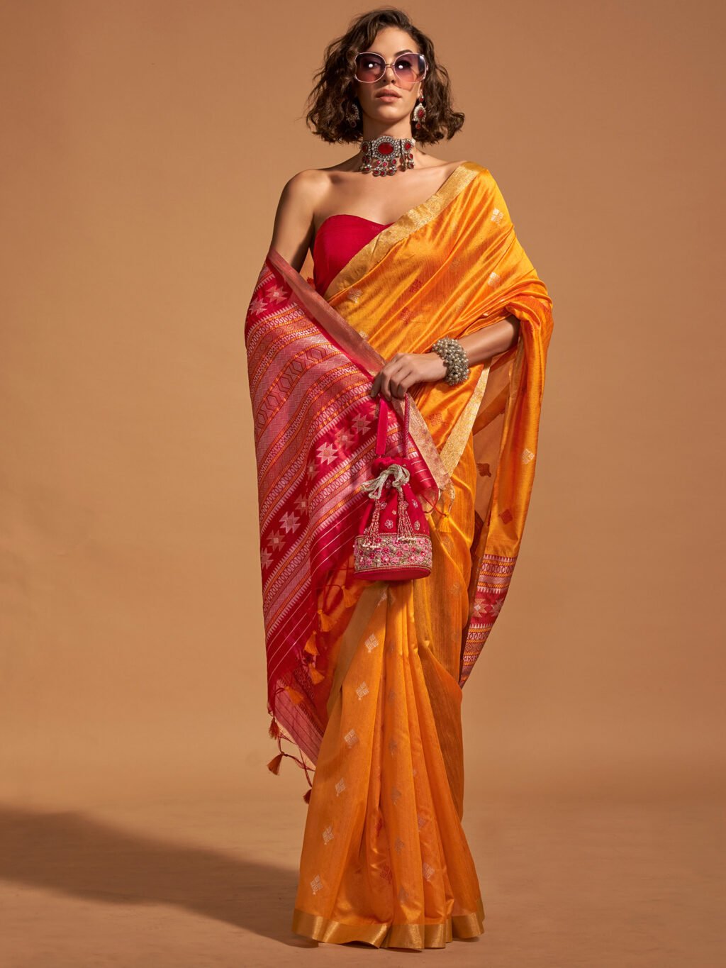 Timeless Yellow Designer Zari Woven Distinct Saree - Image 3
