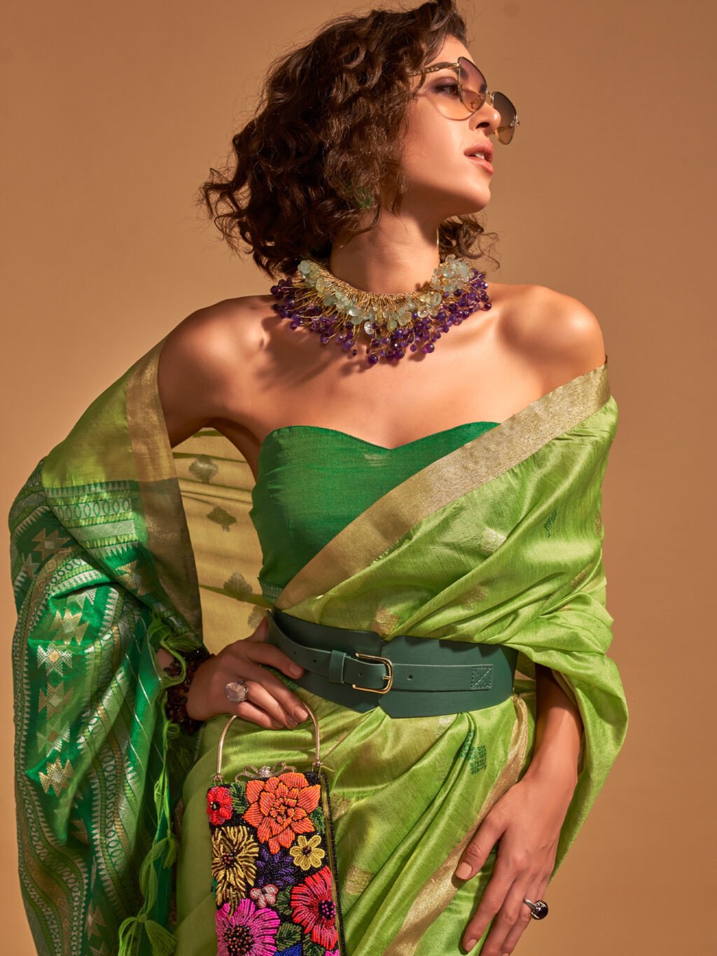 Radiant Light Green Designer Zari Woven Exclusive Saree - Image 2
