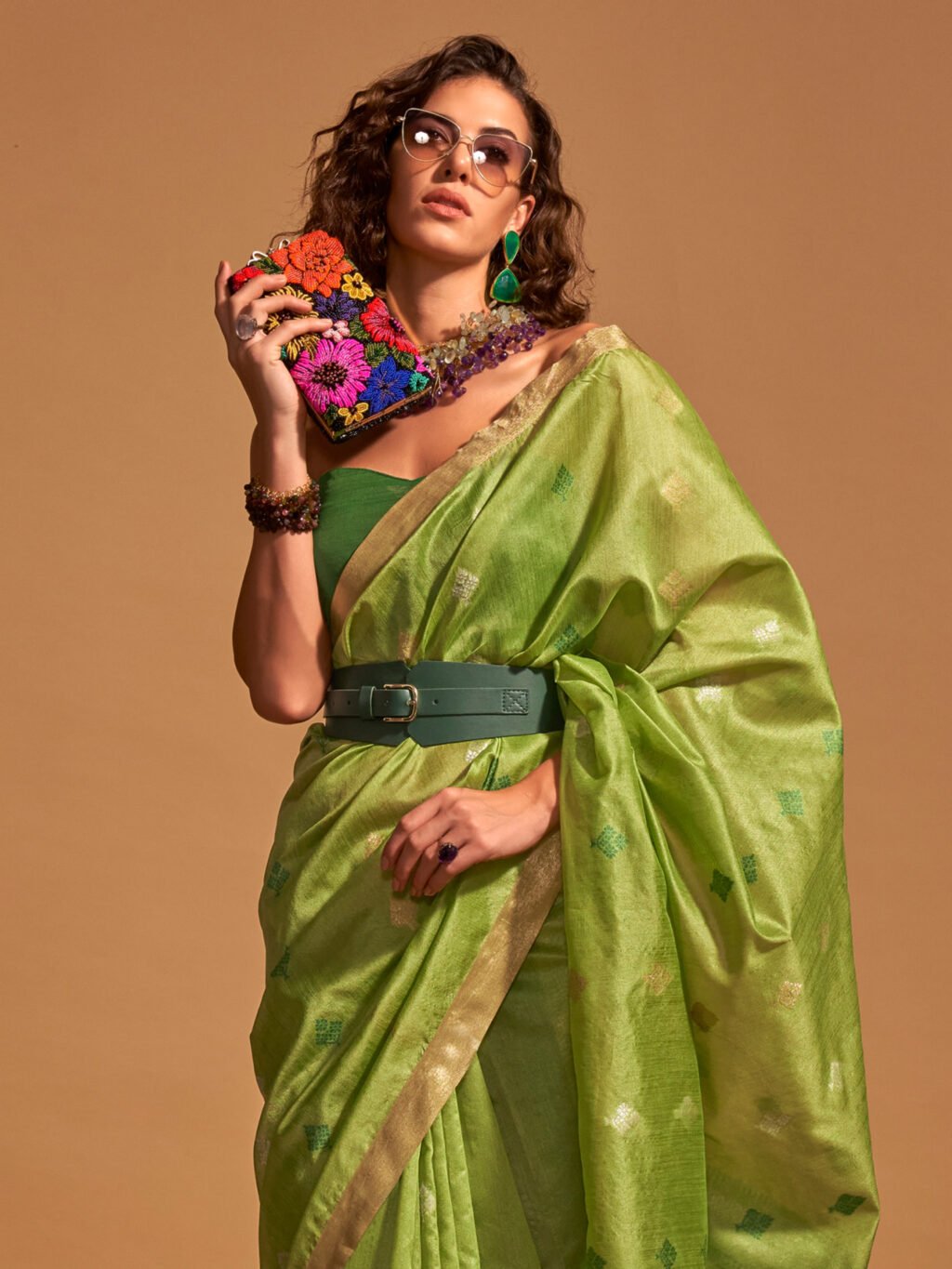 Radiant Light Green Designer Zari Woven Exclusive Saree - Image 3