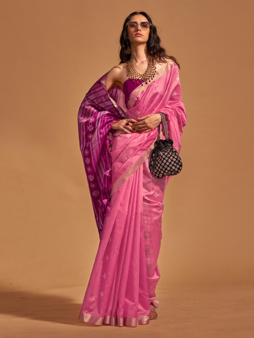 Graceful Pink Designer Zari Woven Special Saree