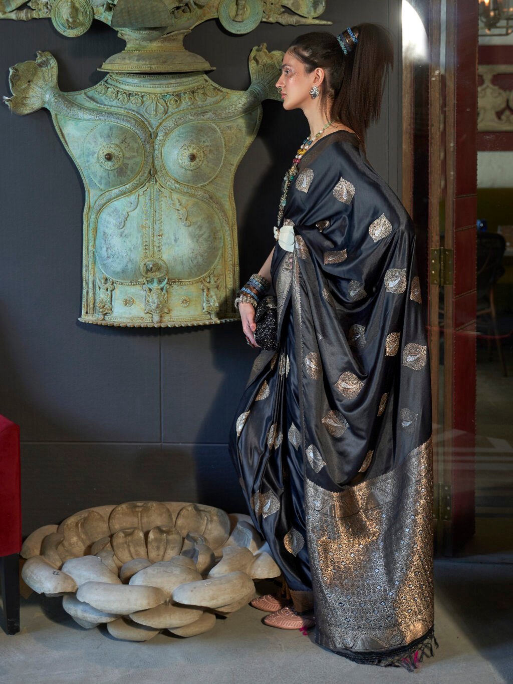 Elegant Black Designer Zari Woven Saree