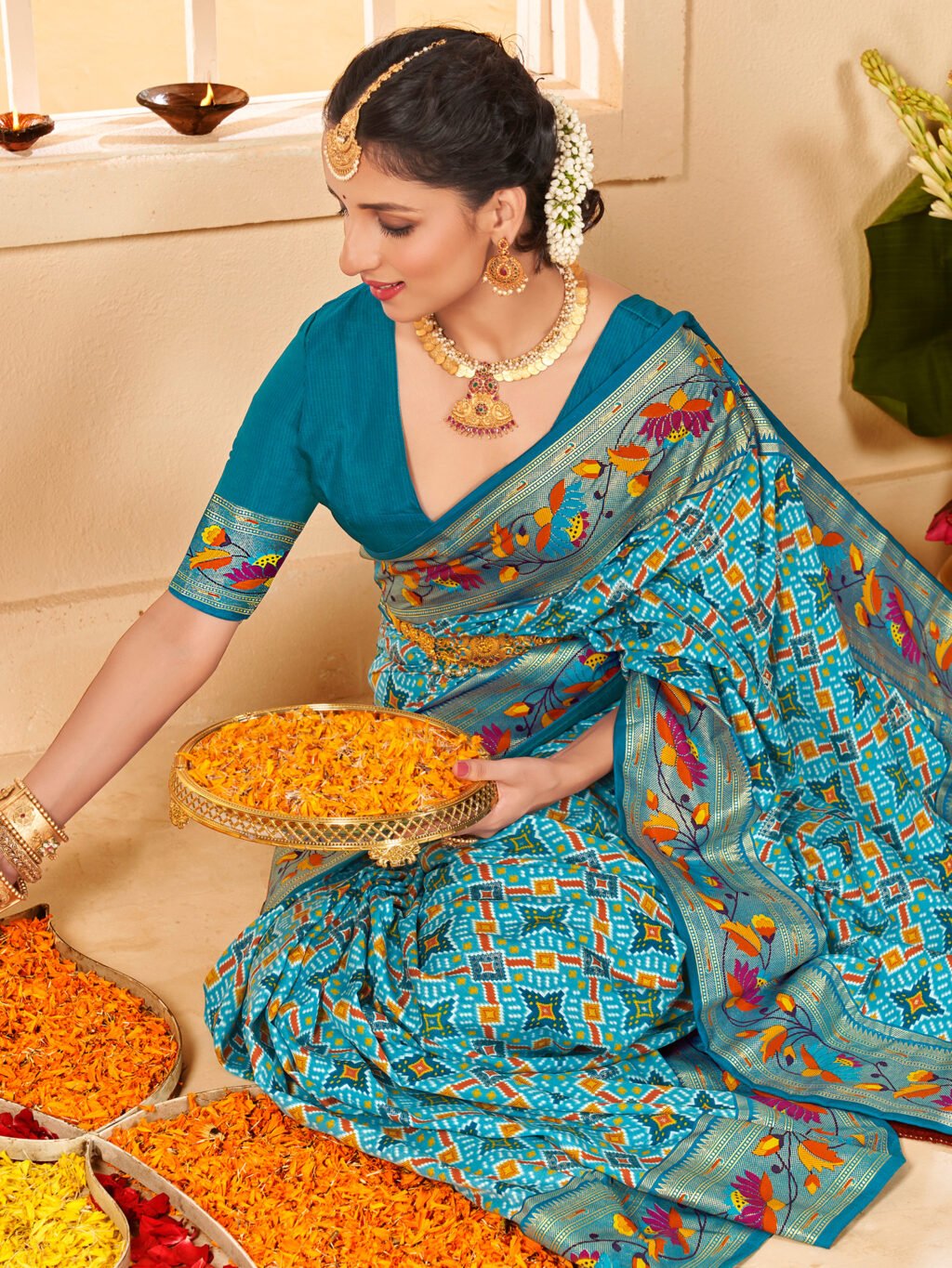 Graceful Light Blue Printed Silk Saree - Image 2