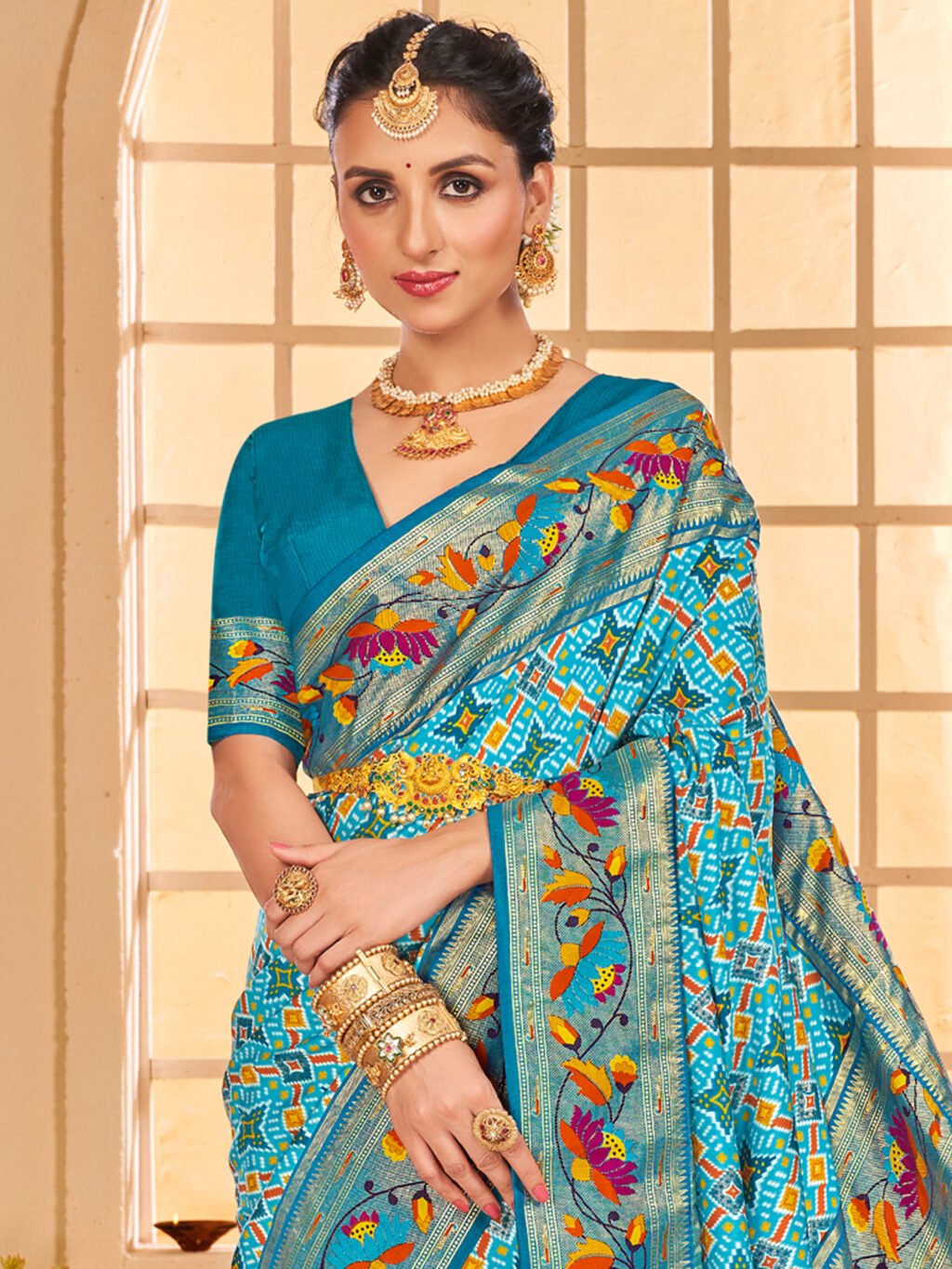 Graceful Light Blue Printed Silk Saree - Image 3