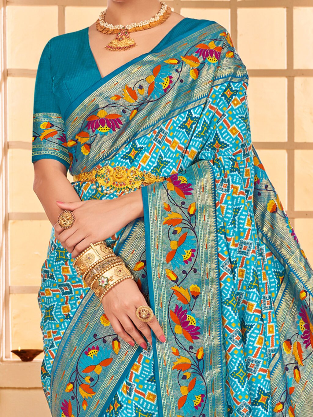 Graceful Light Blue Printed Silk Saree - Image 4