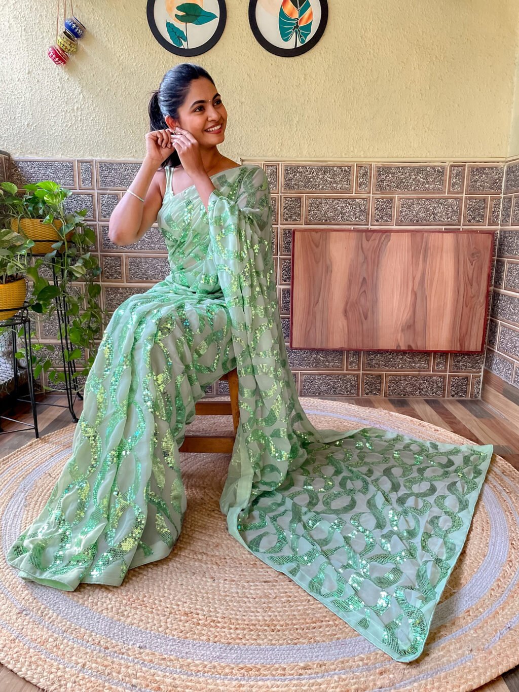 Timeless Light Green Designer Georgette Saree - Image 3