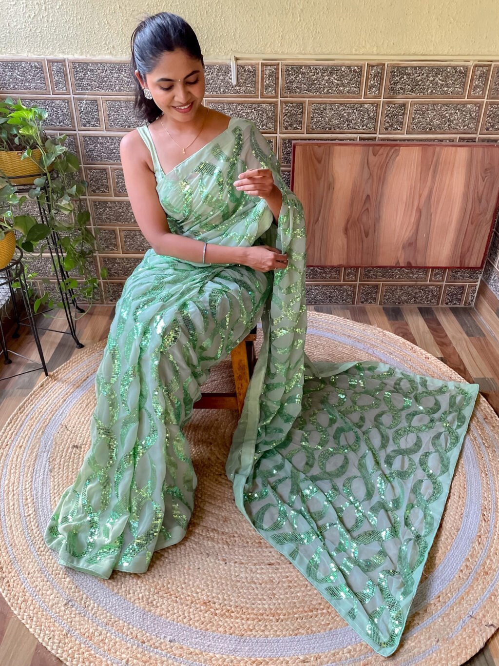 Timeless Light Green Designer Georgette Saree - Image 4