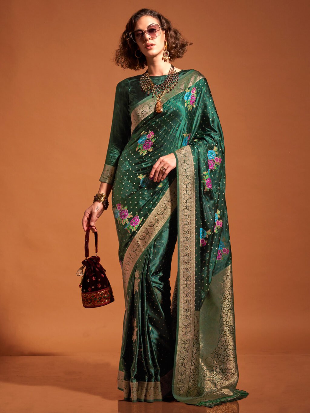 Image of Dark Green Silk Saree