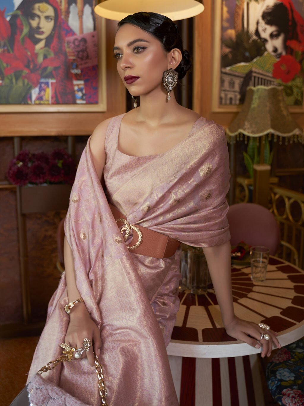 Heritage Mauve Designer Zari Woven Saree - Image 2