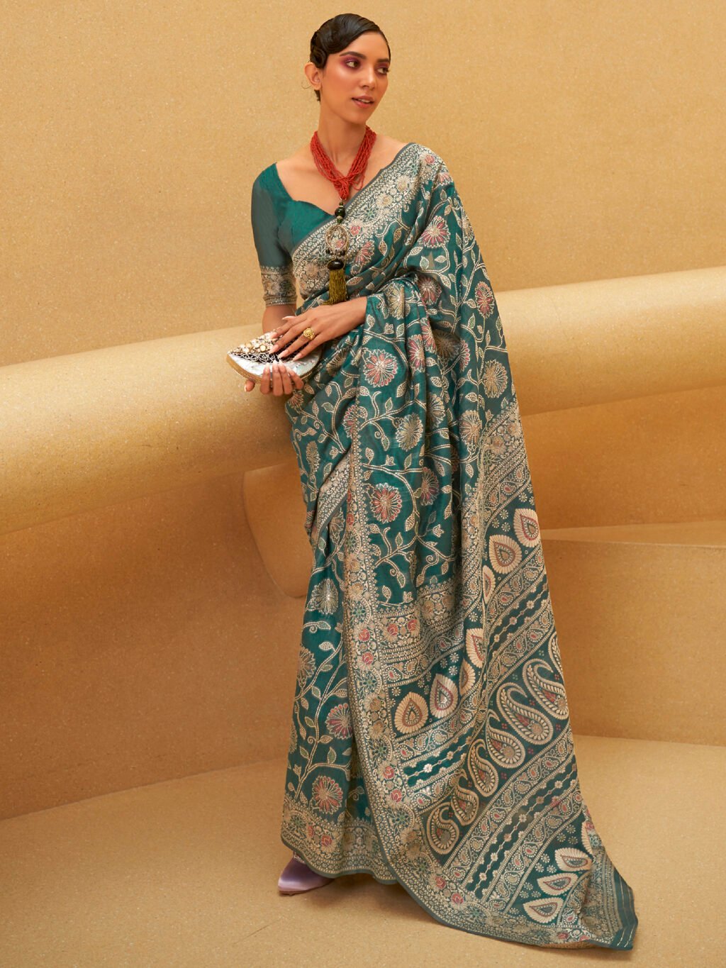 Exquisite Teal Blue Chikankari Cotton Thread Embroidery Saree