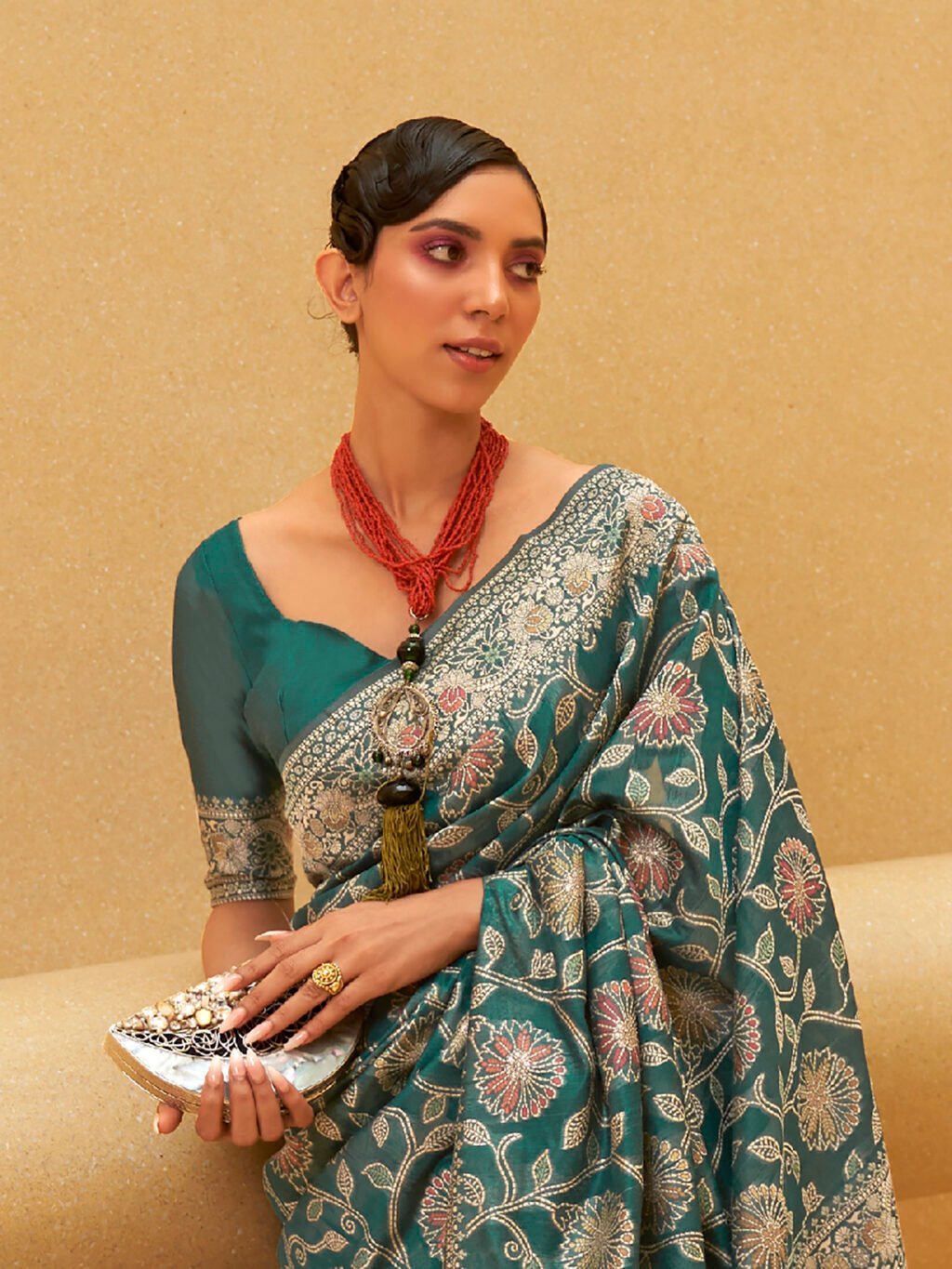 Exquisite Teal Blue Chikankari Cotton Thread Embroidery Saree - Image 3