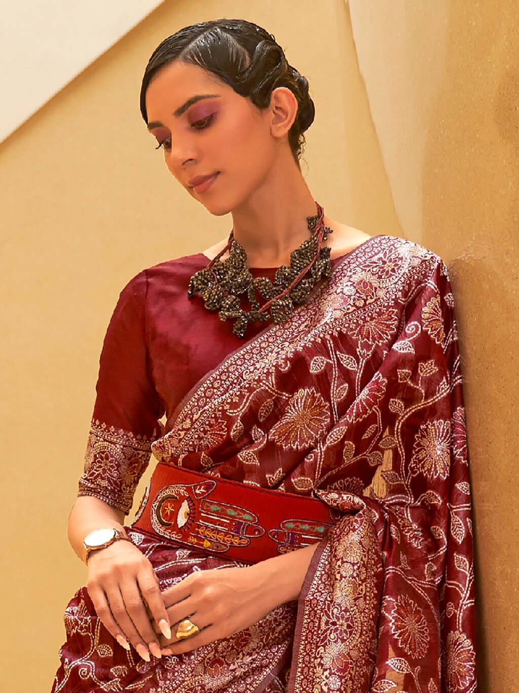 Maroon Silk Saree - Image 3